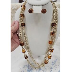 Vintage 1972 Sarah Coventry Golden Lanterns 25" Length Necklace & Earrings